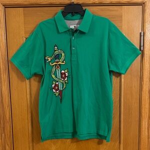 STANDARD ISSUE NYC Green Men’s Polo Shirt with Embroidered Snake & Dagger Size L